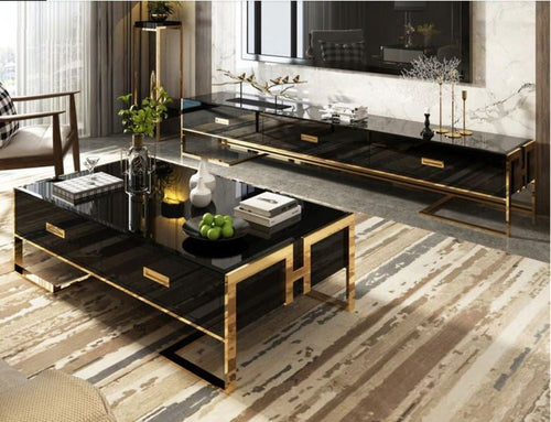 Glossy Finish Space Efficient Wooden Coffee Table and TV Stand - Lixra