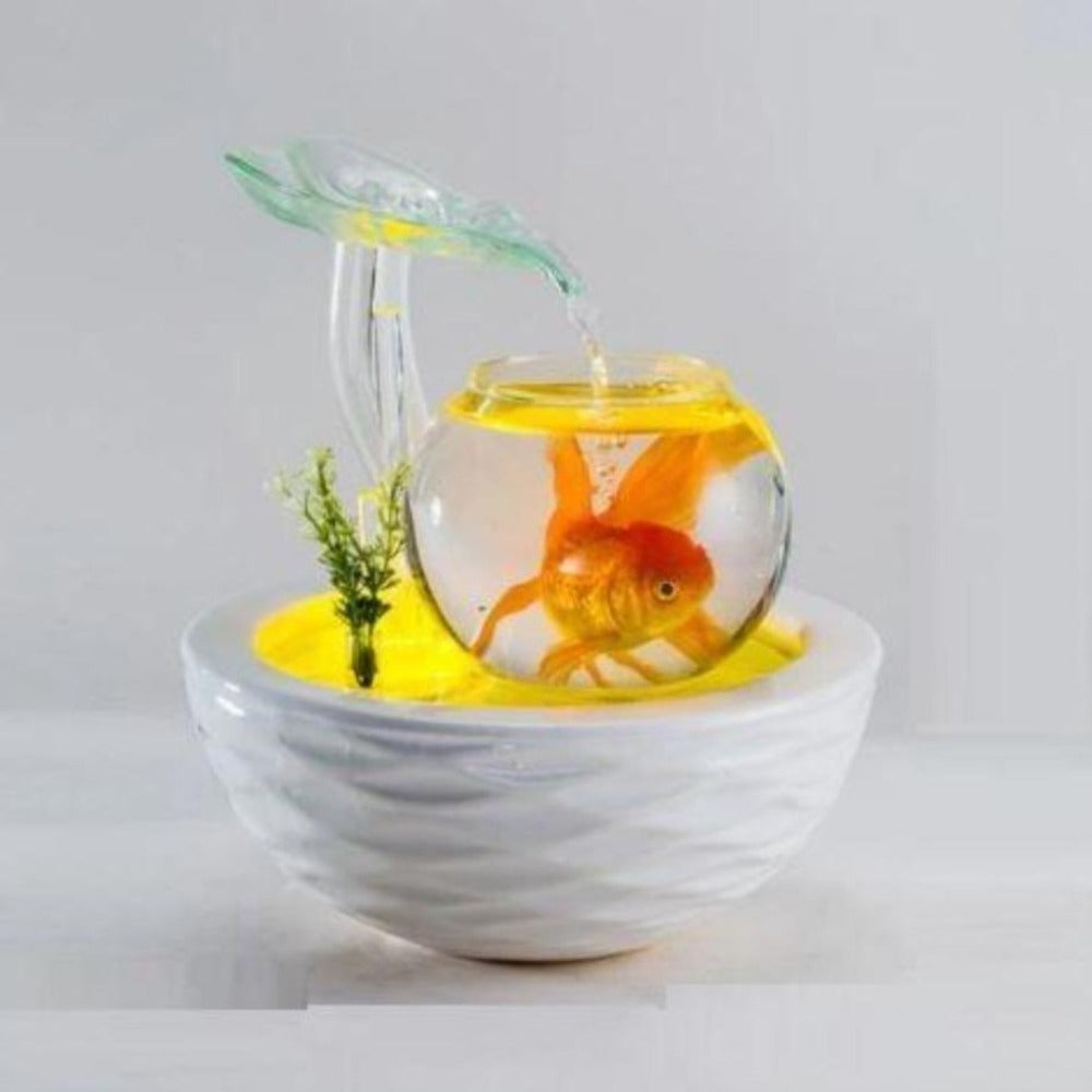 Decorative Bowl Style Water Fountain With Small Aquarium Tank / Lixra