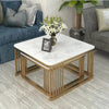 Square Shaped Golden Metallic Finish Marble Top Coffee Table - Lixra