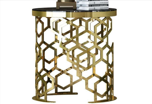 Glossy Finish Contemporary Designed Marble Top Side Table - Lixra