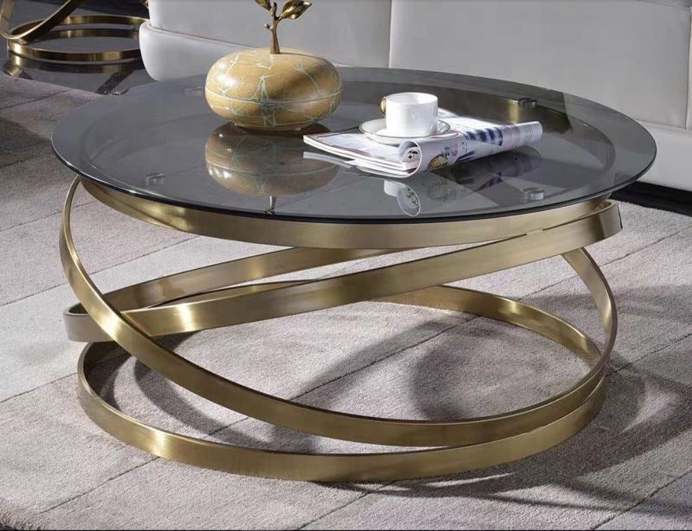 Italian Style Home Desire Circular Base Construct Glass Top Coffee Table - Lixra