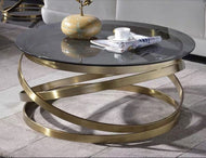 Metallic Round Base Glass Coffee Table / Lixra