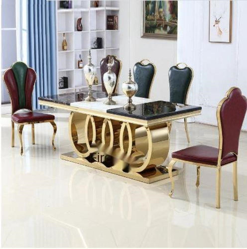 Exclusive Transitional Designed Rectangular Shaped Marble Top Dining Table Set - Lixra