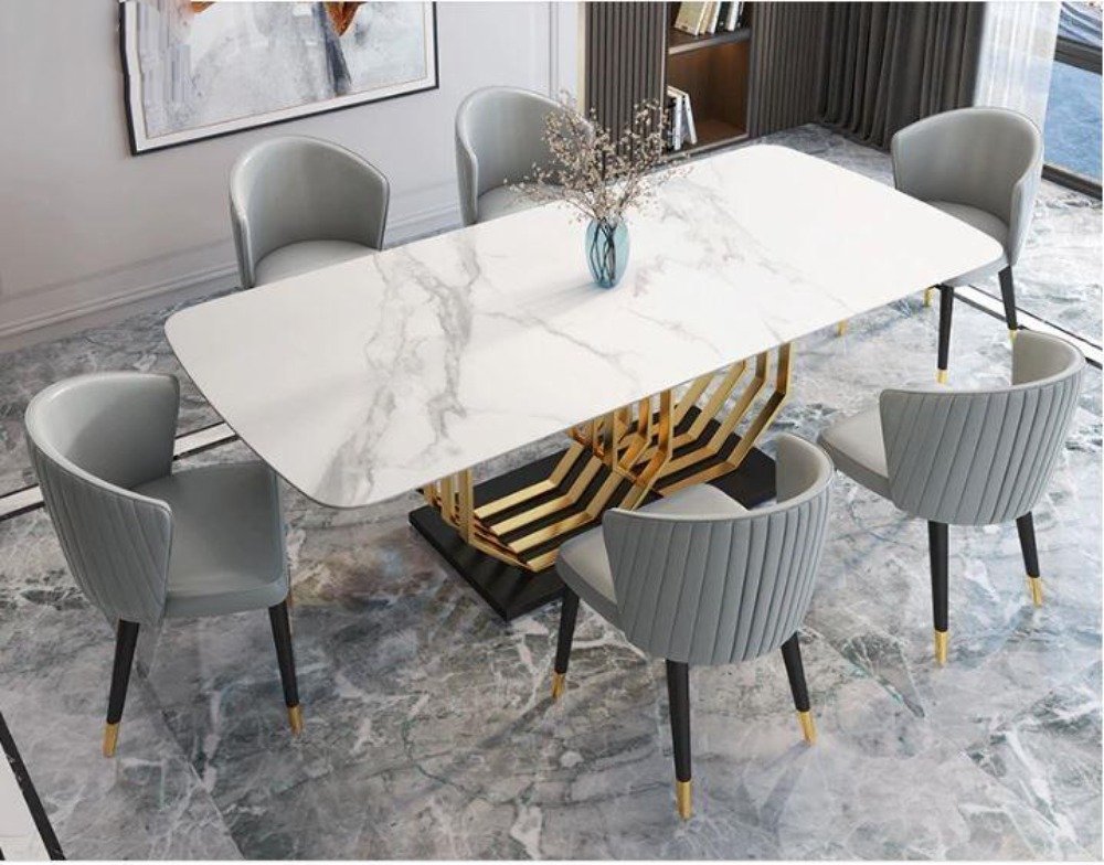 Trendy Design Lustrous Finish Marble-Top Dining Table Set / Lixra