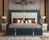 Modern Rectangular Leather Panel Bed / Lixra