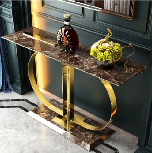 Light Luxury Metallic Finish Marble Top Accent Table - Lixra