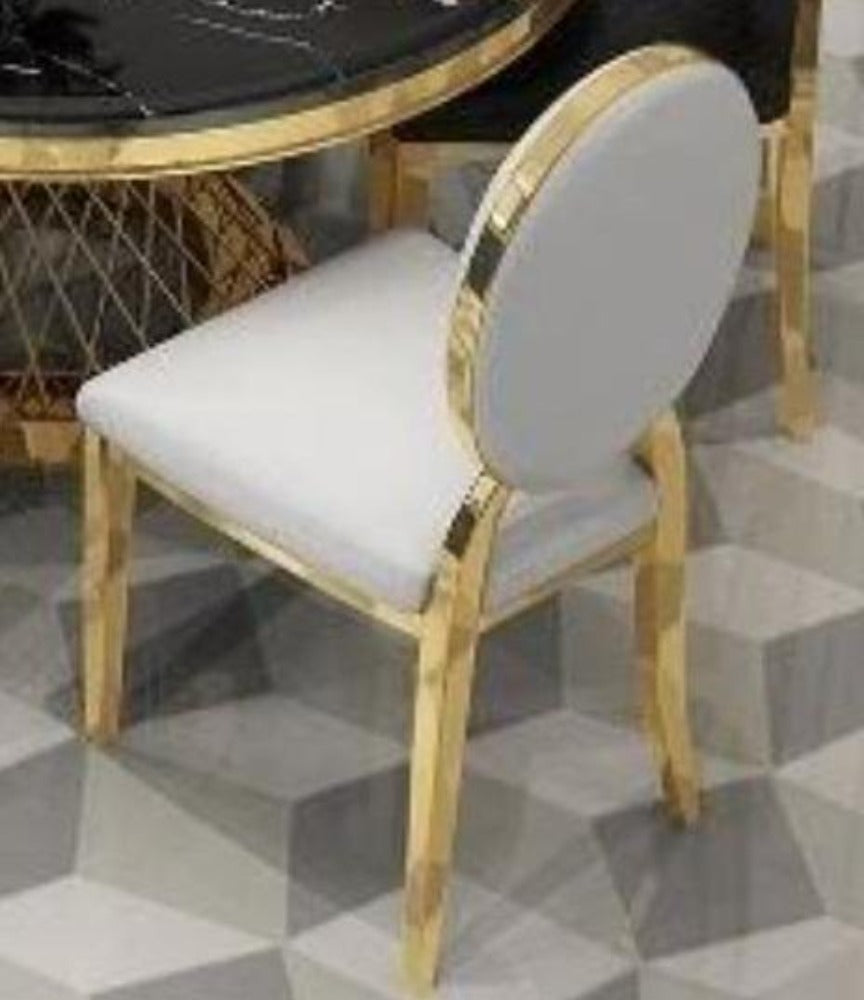 Metallic Finish Round Shaped Marble Dining Table Set - Lixra