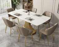 Metallic Base Marble-Top Dining Table Set / Lixra