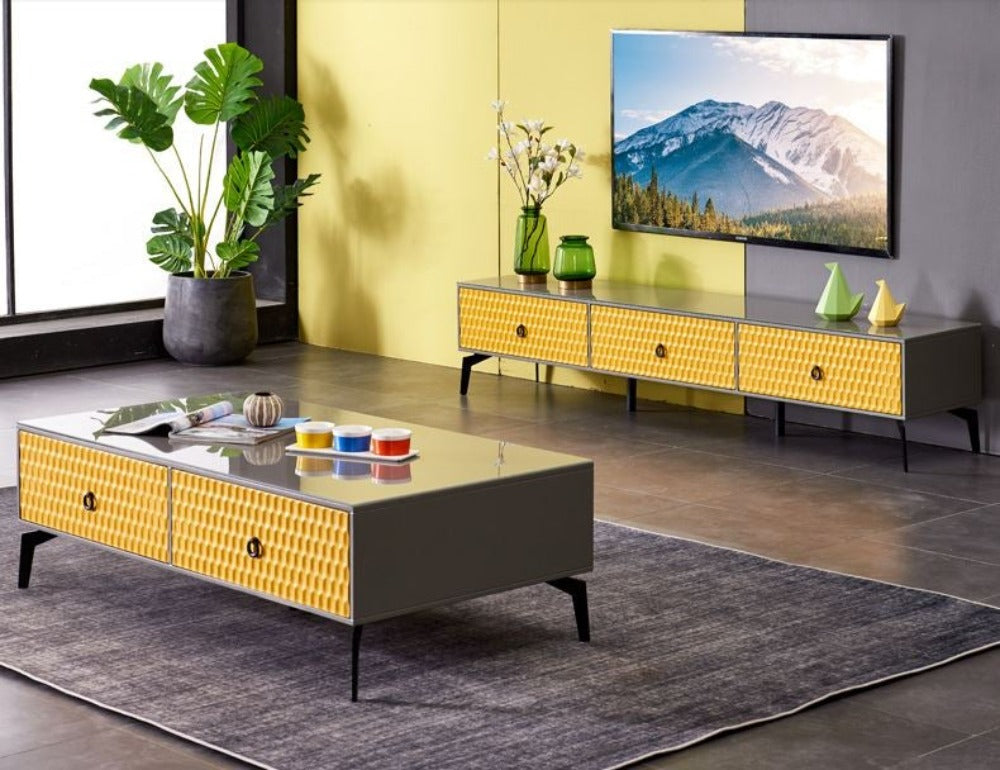 Contemporary Look Matte Finish Wooden Coffee Table and TV Stand - Lixra