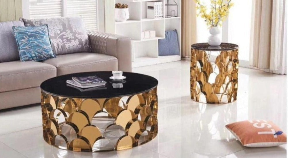 Trending Light Weight Golden Finish Coffee Table and Accent Table - Lixra