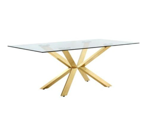 Western Fusion Look Modern Designed Golden Base Glass Top Dining Table - Lixra