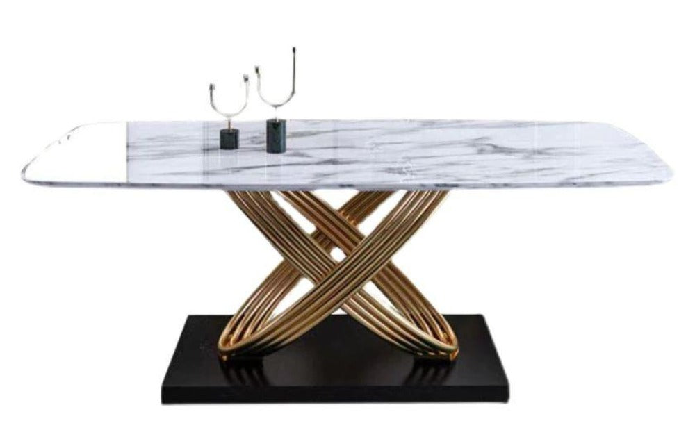 Glossy Finish Rectangular Shaped Marble Top Dining Table - Lixra