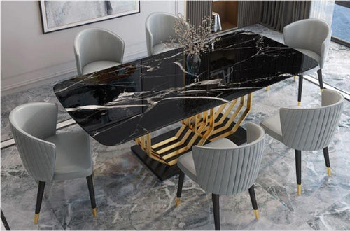 Modern Urban Style Glossy Finish Marble Top Dining Table Set - Lixra