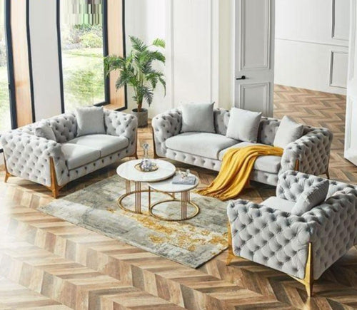 Luxurious Contemporary Chesterfield Designed Fabric Sofa Set - Lixra