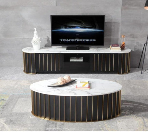Exquisite Sleek Style Metallic Finish Marble Top Coffee Table and TV Stand - Lixra