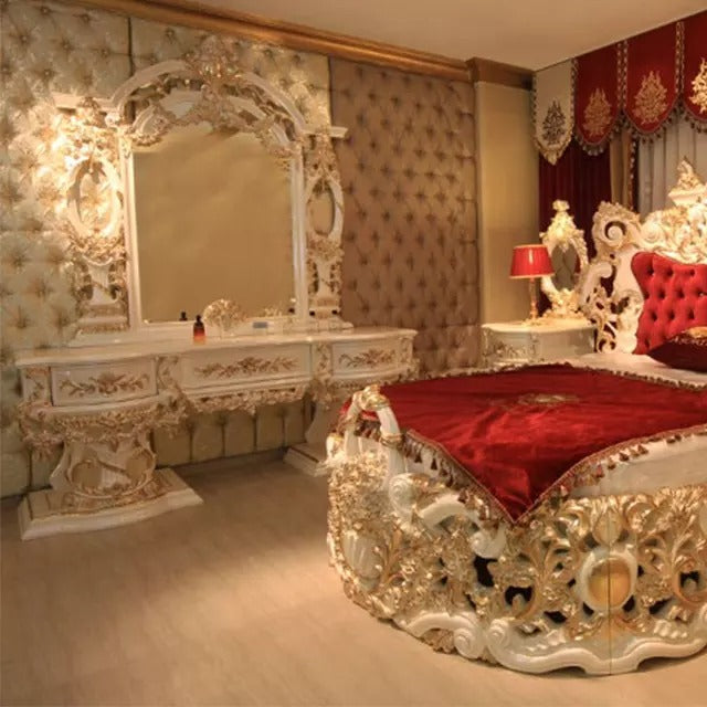 Classical Design Extravagant Button Tufted Leather Round Bed