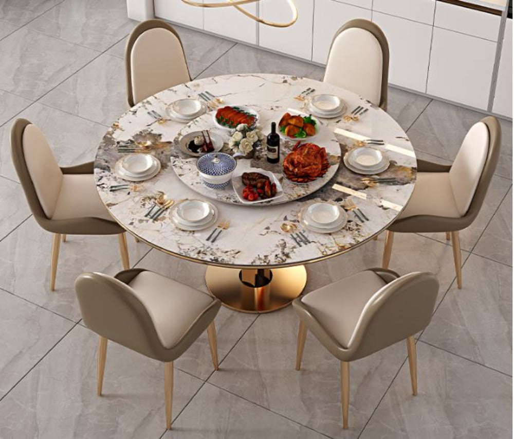 Exclusive Luxurious Comfort Round Shaped Marble Top Dining  Table Set - Lixra