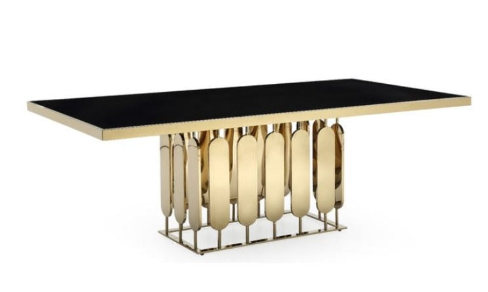 Exclusive Golden Metallic Finish Glass Top Dining Table - Lixra