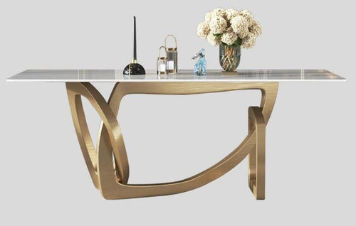 Classic Europe Style Golden Finish Marble Top Dining Table - Lixra