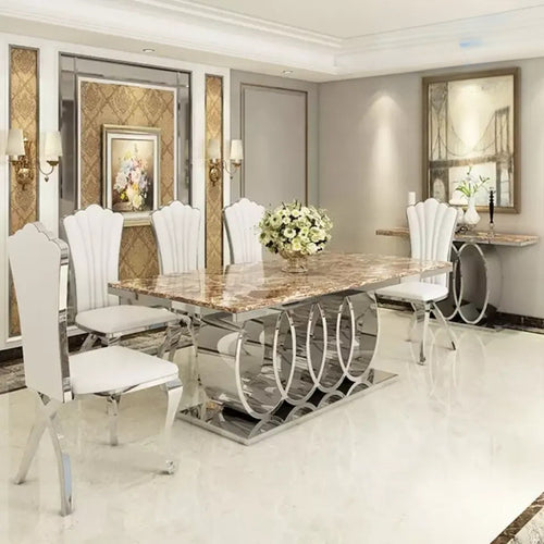 Ultra Modern Luxurious Marble Top Dining Table Set With Chairs / Lixra
