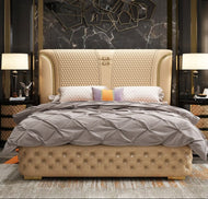 Magnificent Button Tufted Leather Upholstered Bed / Lixra