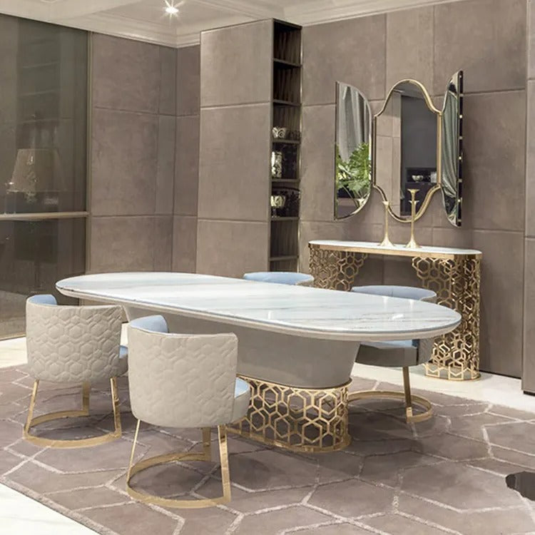 Striking Oval Marble-Top Dining Table Set / Lixra