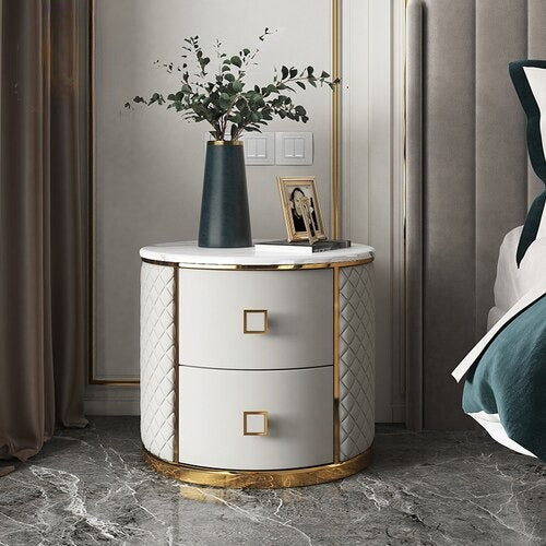 Set of 2 Modern Delightful Glossy Marble Top Night Stand / Lixra