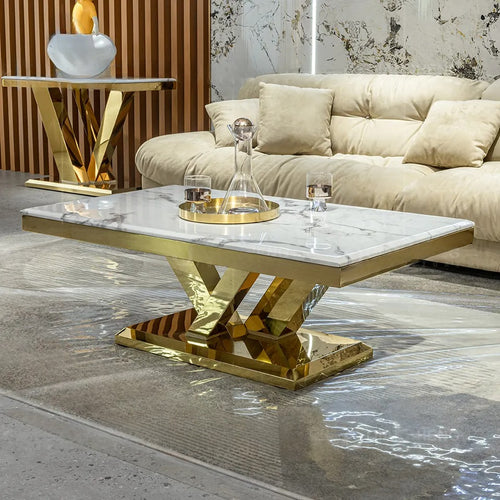 Glossy Finish Luxurious Marble Top Coffee Table / Lixra