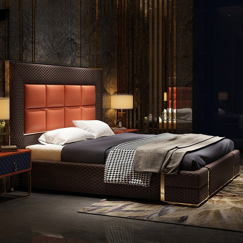 Stylish Quilted Leather Upholstered Bed with Headboard / Lixra
