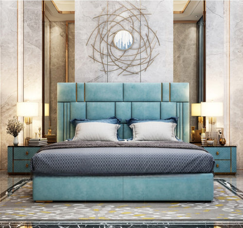 Contemporary Wooden Opulent Leather Upholstered Bed / Lixra