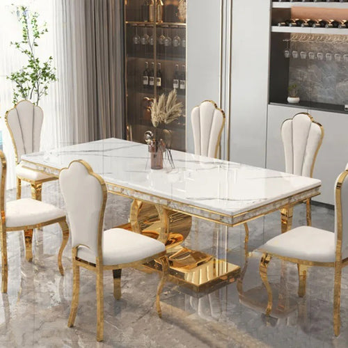 Glossy Finish Modern Delectable Marble Top Dining Table Set / Lixra