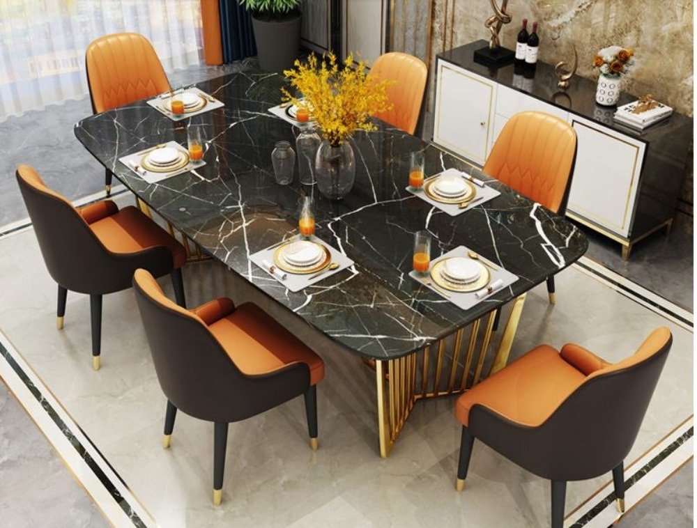 Stunning Decorative Stainless Steel Dining Table Set With Marble-Top-Lixra