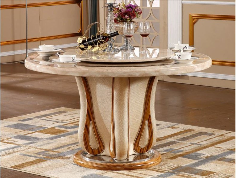 European Style Round Shaped Marble Top Dining Table With Lazy Susan - Lixra