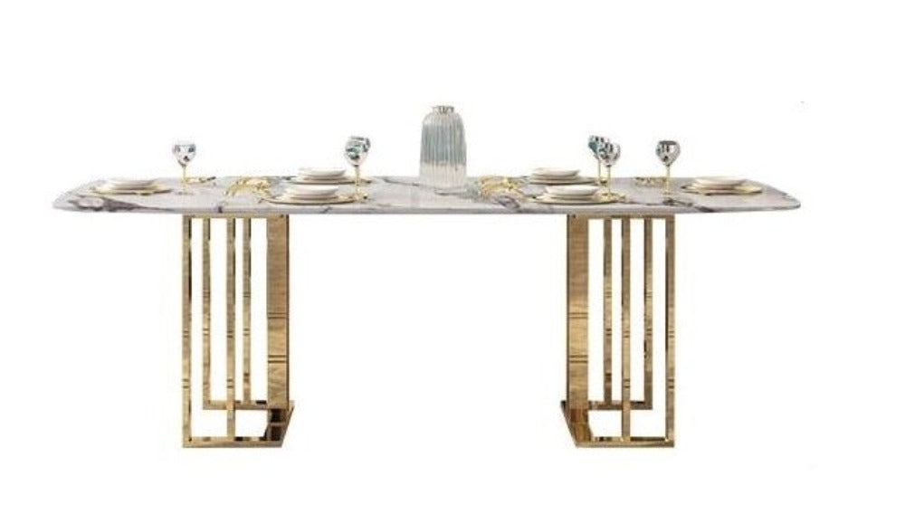 Nordic Style Metallic Finish Rectangular Shaped Marble Top Dining Table - Lixra