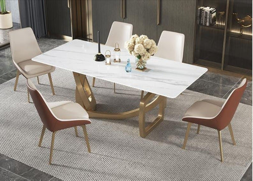 Fine Finish Rectangular Shaped Marble Top Dining Table Set - Lixra