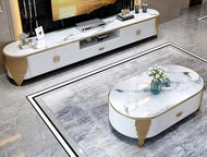 Modern Marble Top Wooden Coffee Table and TV Stand Set / Lixra