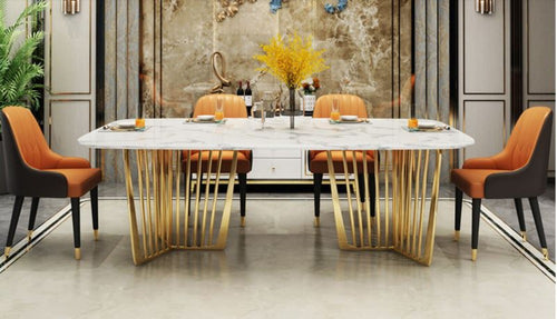 Splendid Decorous Stainless Steel Construct Marble Top Dining Table Set - Lixra