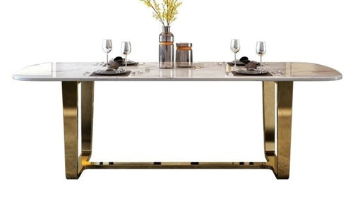 Rustic Stainless Steel Construct Marble Top Dining Table - Lixra