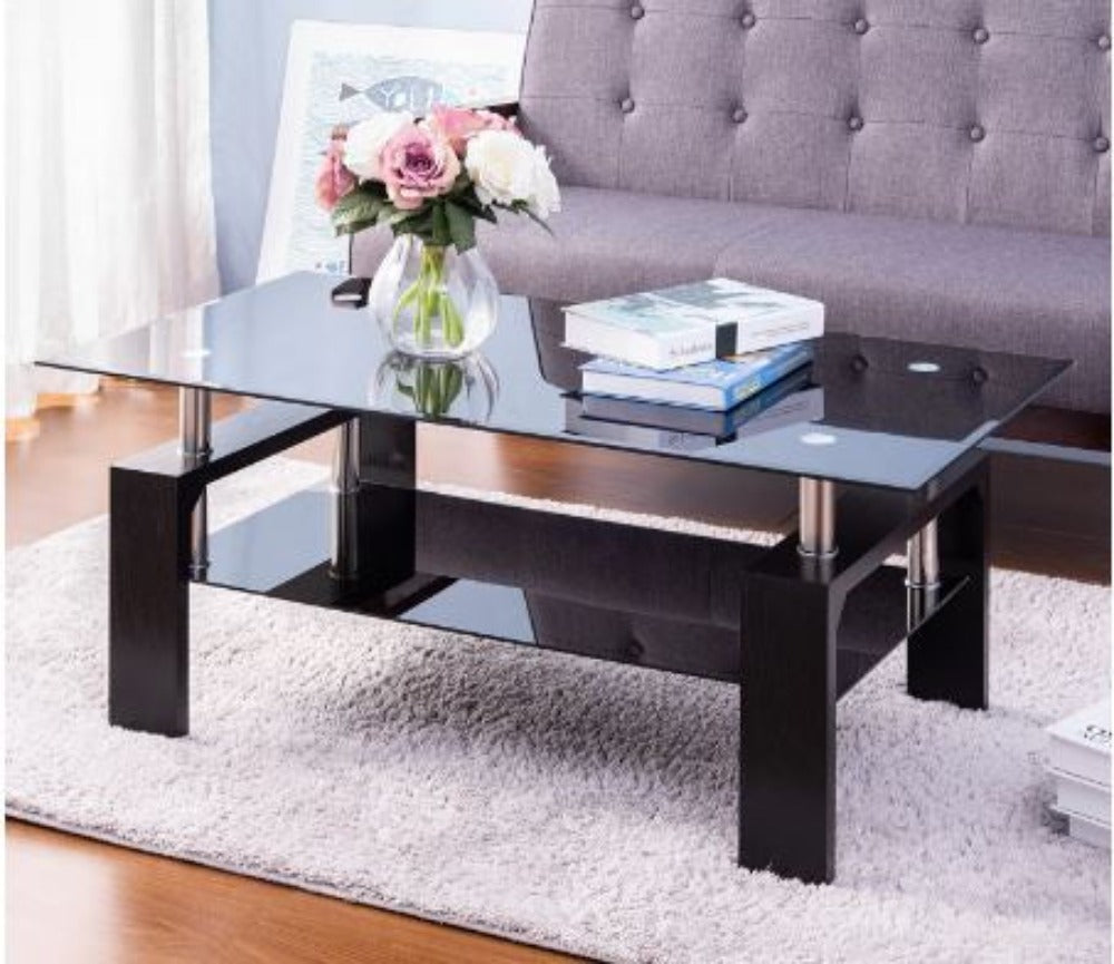 Rustic Built Rectangular Shaped Luxurious Glass Top Coffee Table - Lixra