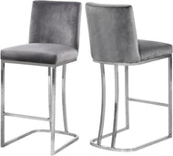 Set Of 4 Modern Velvet Chrome Frame Bar Stools / Lixra