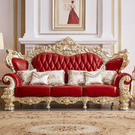 European Classic Liville Wooden Leather Sofa Set / Lixra