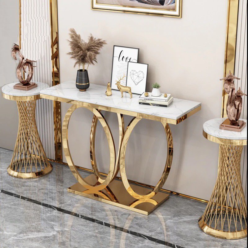 Modern Sparkling Gold Finish Marble Console Table - Lixra.com