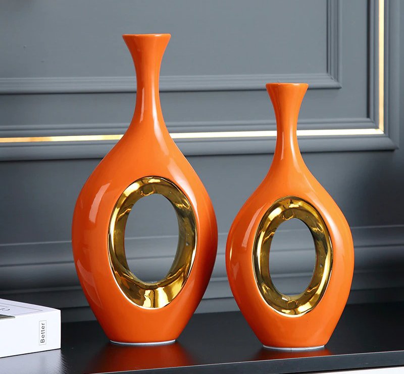 Modern Luxury Orange Ceramic Vase Showpiece for Decor
