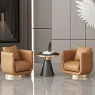 Modern Barrel Leather Accent Chair Set / Lixra