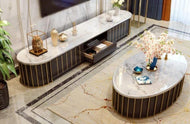 Exquisite Sleek Style Metallic Finish Marble Top Coffee Table and TV Stand - Lixra