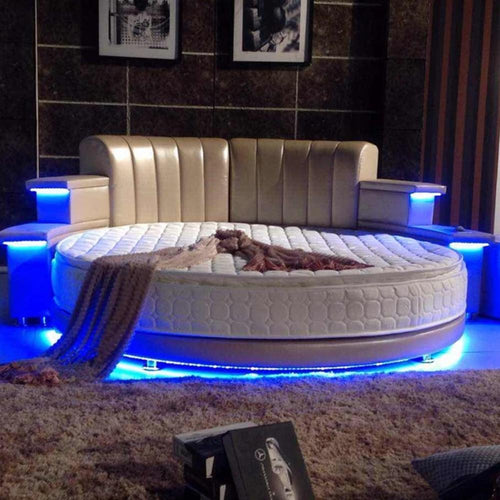 Exquisite Design Luxurious Round Leather Bed With LED Lights / Lixra