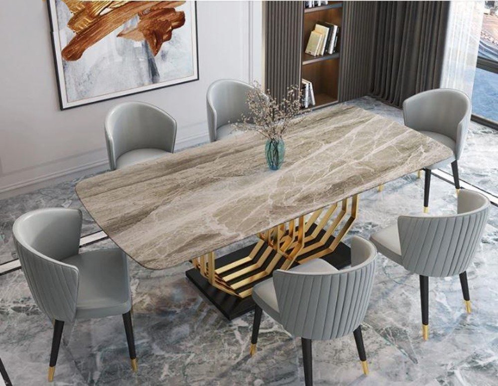 Lavish Design Lustrous Finish Marble-Top Dining Table Set / Lixra