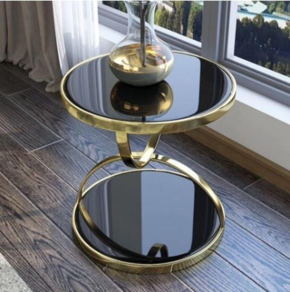 High Quality Double Glass Layered Steel Construct Side Table - Lixra