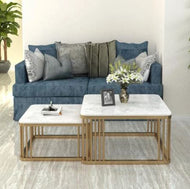 Golden Finish Square Marble Coffee Table / Lixra