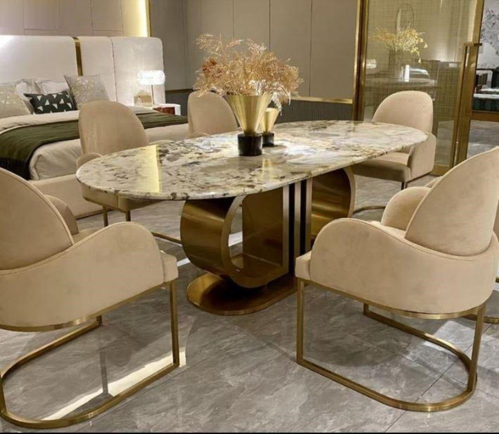 Oval Shaped Marble Dining Table for Elegant Interiors